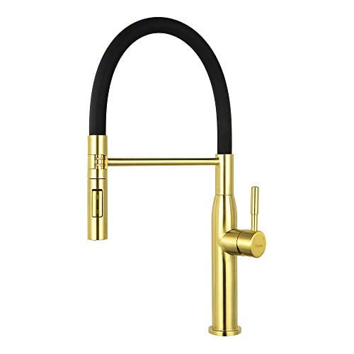 Gold Pull Out Arc Kitchen Sink Swivel Mixer Faucet Single Lever Hole Brass Tap